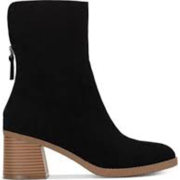 Sun + Stone Shoes - Women’s Sun + Stone Lyra Black Faux Suede Block Heel Zip-Up Booties Size 11 US